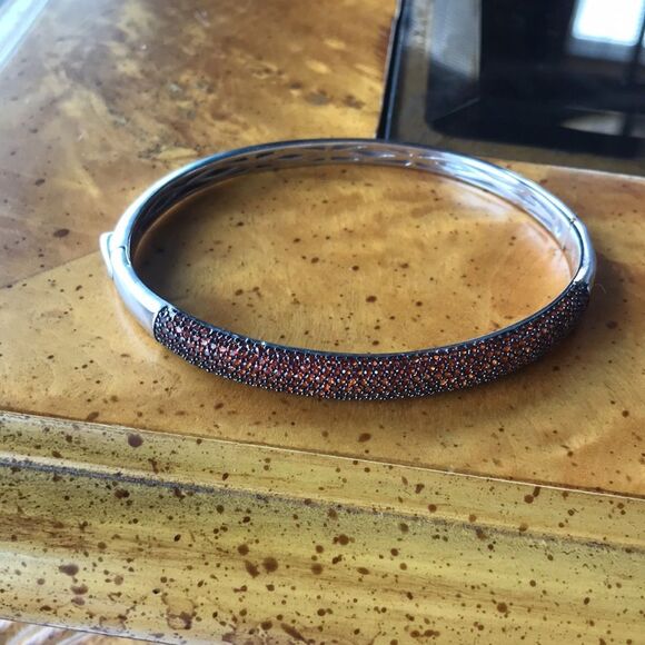 Natural Red Garnet Sterling Silver Bangle Bracelet - Picture 7 of 7